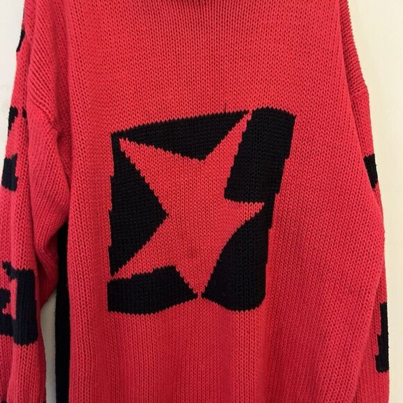 Vtg Esprit Red Black Star Sweater Cotton Sport 90s Y2K Large Womens Retro Punk - Picture 4 of 11